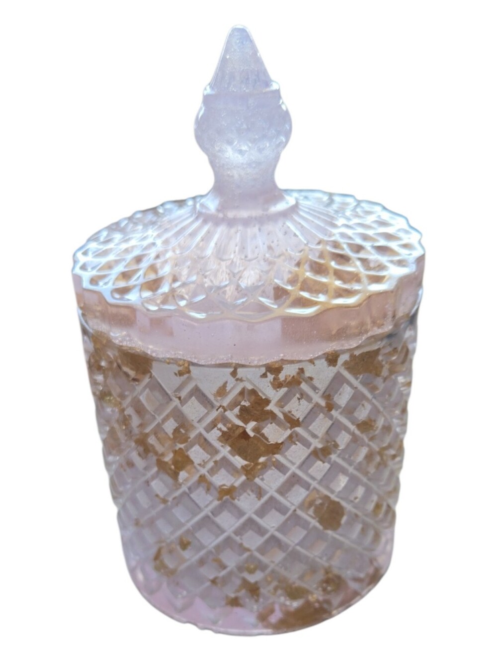 Handmade Resin Trinket Jar Pink Gold Flake Vanity Decor - Picture 4 of 5